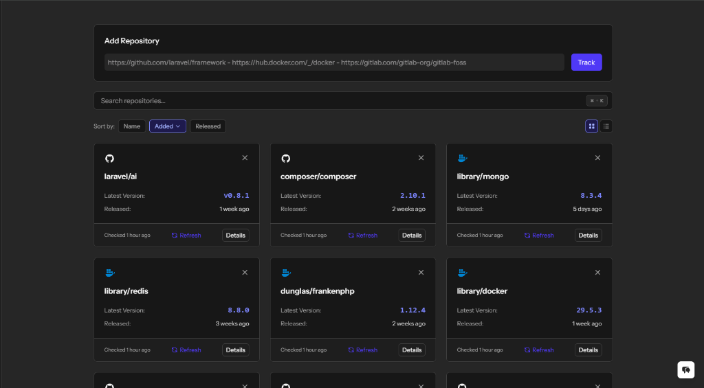 Versiontracker Dashboard Gesamtübersicht (Dunkel)