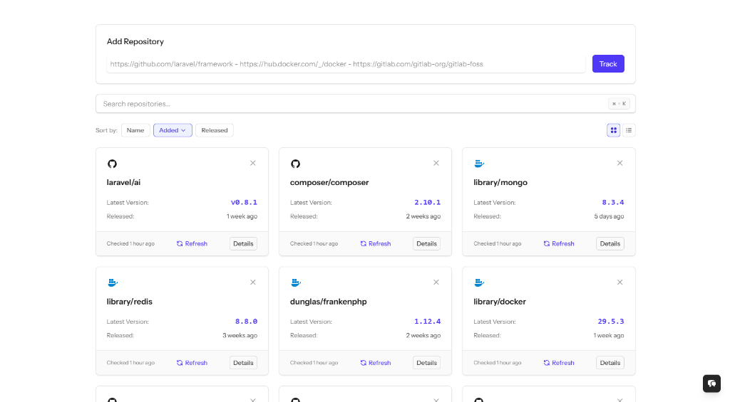 Versiontracker Dashboard Gesamtübersicht